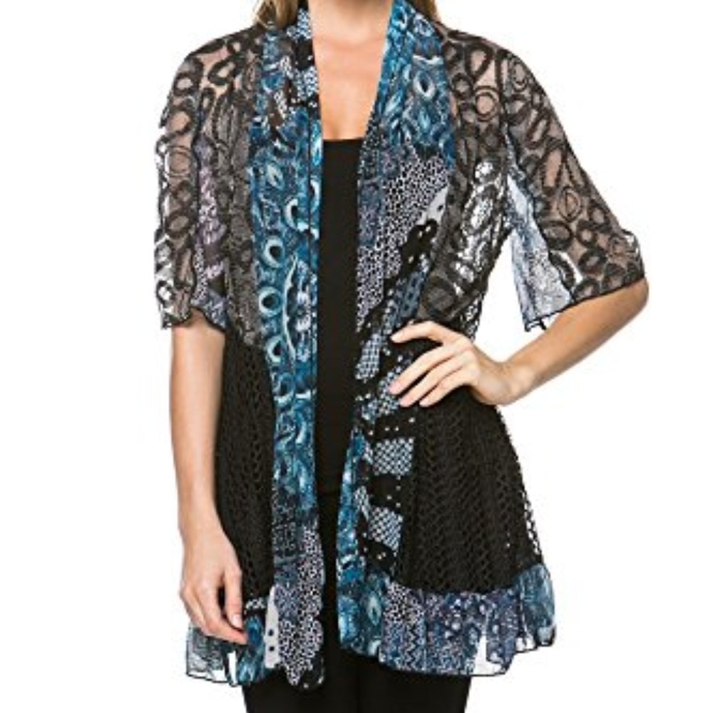 3/4 Flare Sleeve Sheer Print Casual Kimono